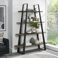Weathered Oak and Black Metal Open Shelving Display Unit
