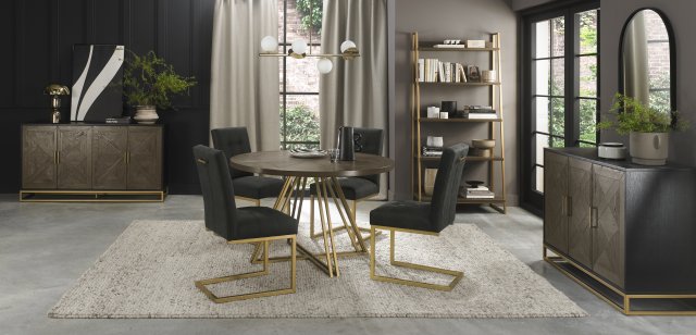 Black Fabric and Brass Metal Cantilever Dining Chair - Home Furniture Interiors