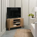 Oak Lacquer Finish 2 Door Corner TV Entertainment Media Unit