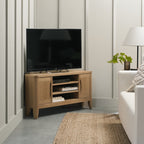 Oak Lacquer Finish 2 Door Corner TV Entertainment Media Unit