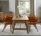 Rustic Oak Dining Table Set 4 Rust Velvet Fabric Arm Chairs