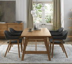 Rustic Oak Dining Table Set 4 Dark Grey Fabric Armchairs