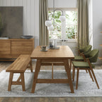 Rustic Oak Dining Set 2 Green Velvet Side Chairs and Bench