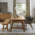 Oak Dining Table Set 2 Grey Fabric Side Chairs and Oak Bench