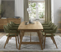 Rustic Oak Table Set 6 Green Velvet Fabric Oak Arm Chairs