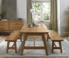 Large Rustic Oak Dining Table Set with 2 Oak Benches