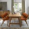 Rustic Oak Large Dining Table Set 6 Rust Velvet Chairs