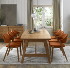 Rustic Oak Large Dining Table Set 6 Rust Velvet Chairs