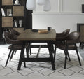 Weathered Oak Dining Table Set 4 Dark Grey Fabric Arm Chairs