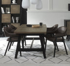 Weathered Oak Dining Table Set 4 Dark Grey Fabric Arm Chairs