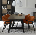 Weathered Oak Ext. Dining Table 6 Orange Velvet Chairs Set
