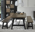 Weathered Oak Extending Dining Table Set 2 Large Benches