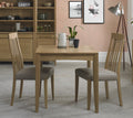 Oak Small Dining Table Set 2 Slat Back Grey Leather Chairs