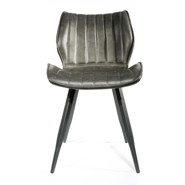 New London Ribbed Dining Chair Vegan Leather Grey SET OF 2 - Home Furniture Interiors
