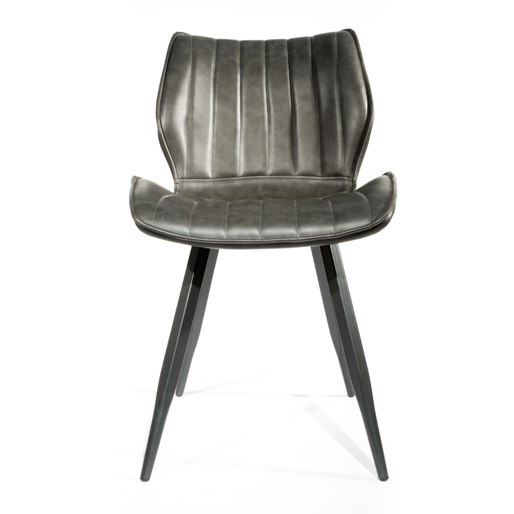New London Ribbed Dining Chair Vegan Leather Grey SET OF 2 - Home Furniture Interiors