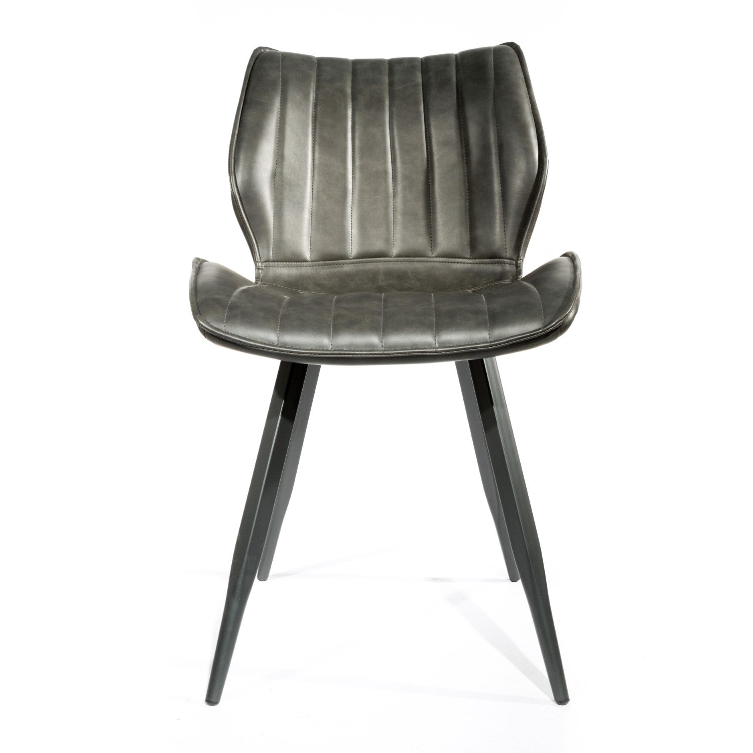 Contemporary Vegan Tan Dining Chair with Contoured Seat and Steel Legs