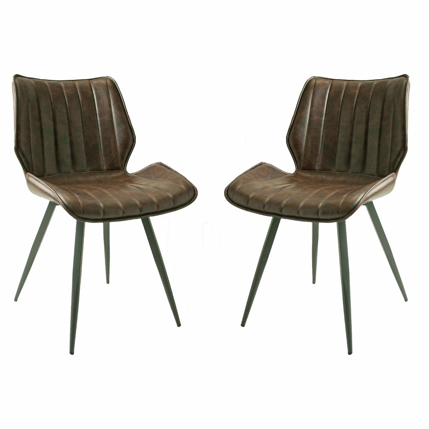 Modern Brown Vegan Leather Dining Chair with Contoured Seat and Steel Legs