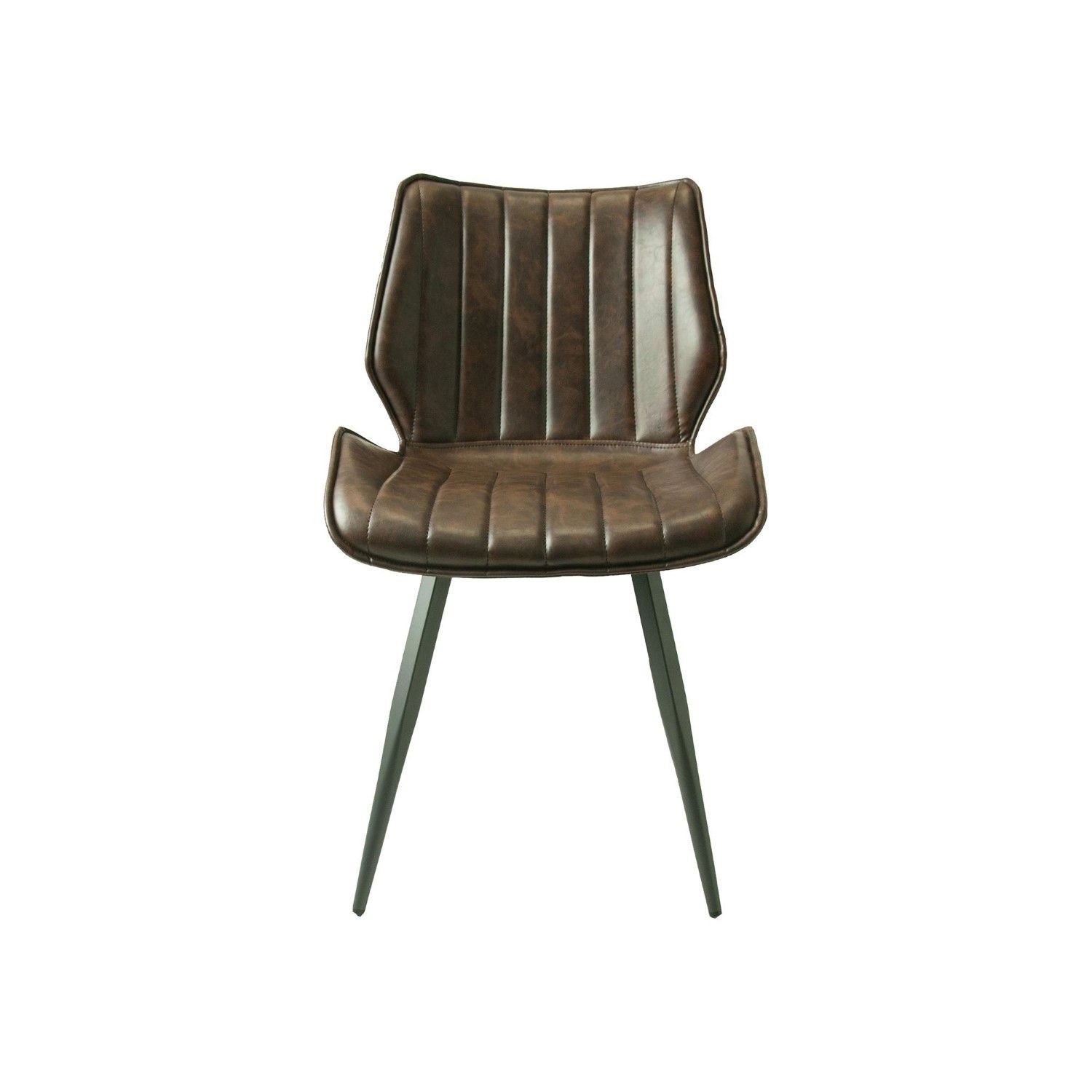 Modern Brown Vegan Leather Dining Chair with Contoured Seat and Steel Legs