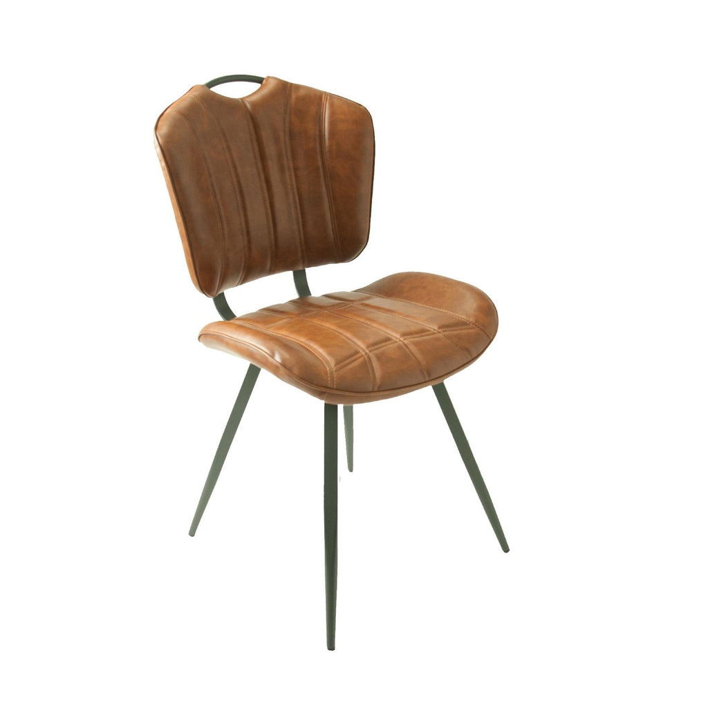 Modern Tan PU Leather Upholstered Dining Chair with Grey Steel Legs