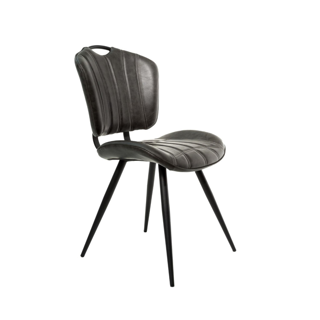 Modern Grey PU Leather Upholstered Dining Chair with Black Steel Legs