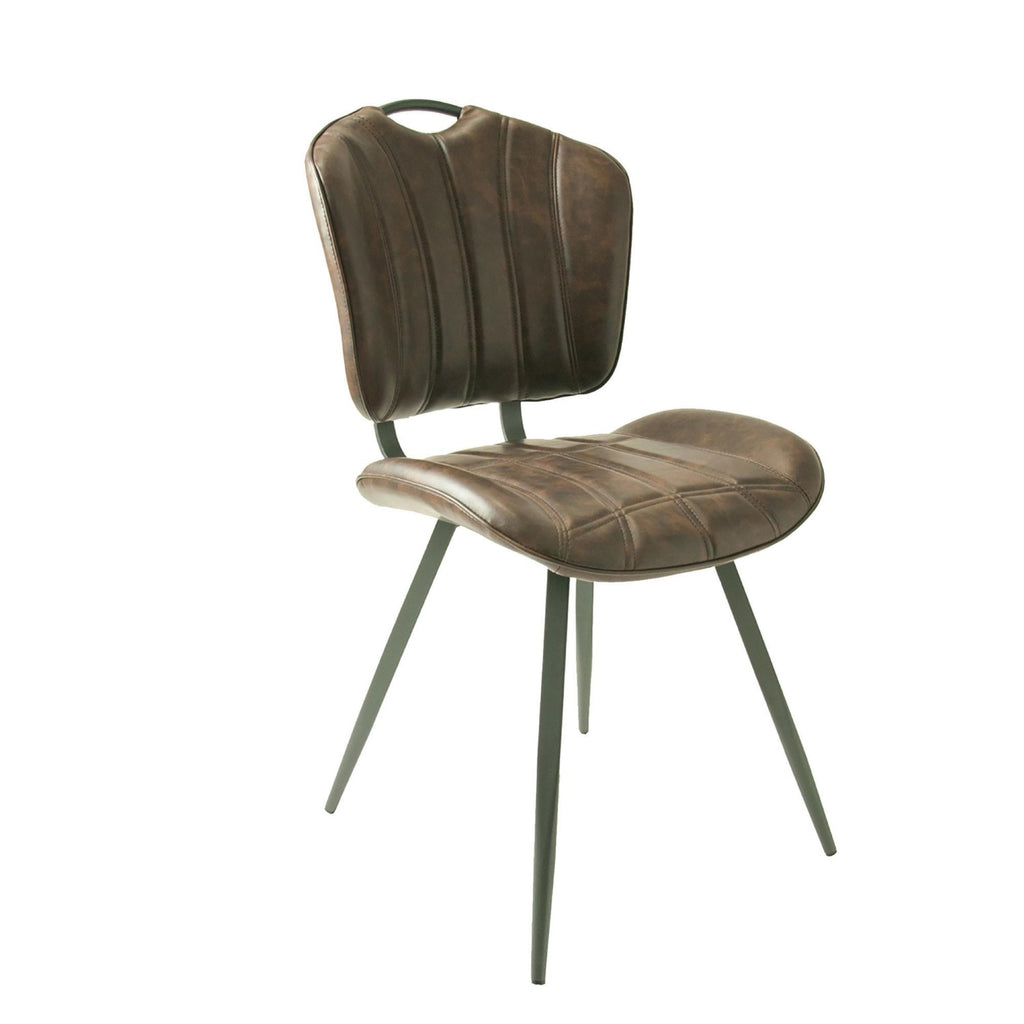 Modern Brown PU Leather Upholstered Dining Chair with Grey Steel Legs