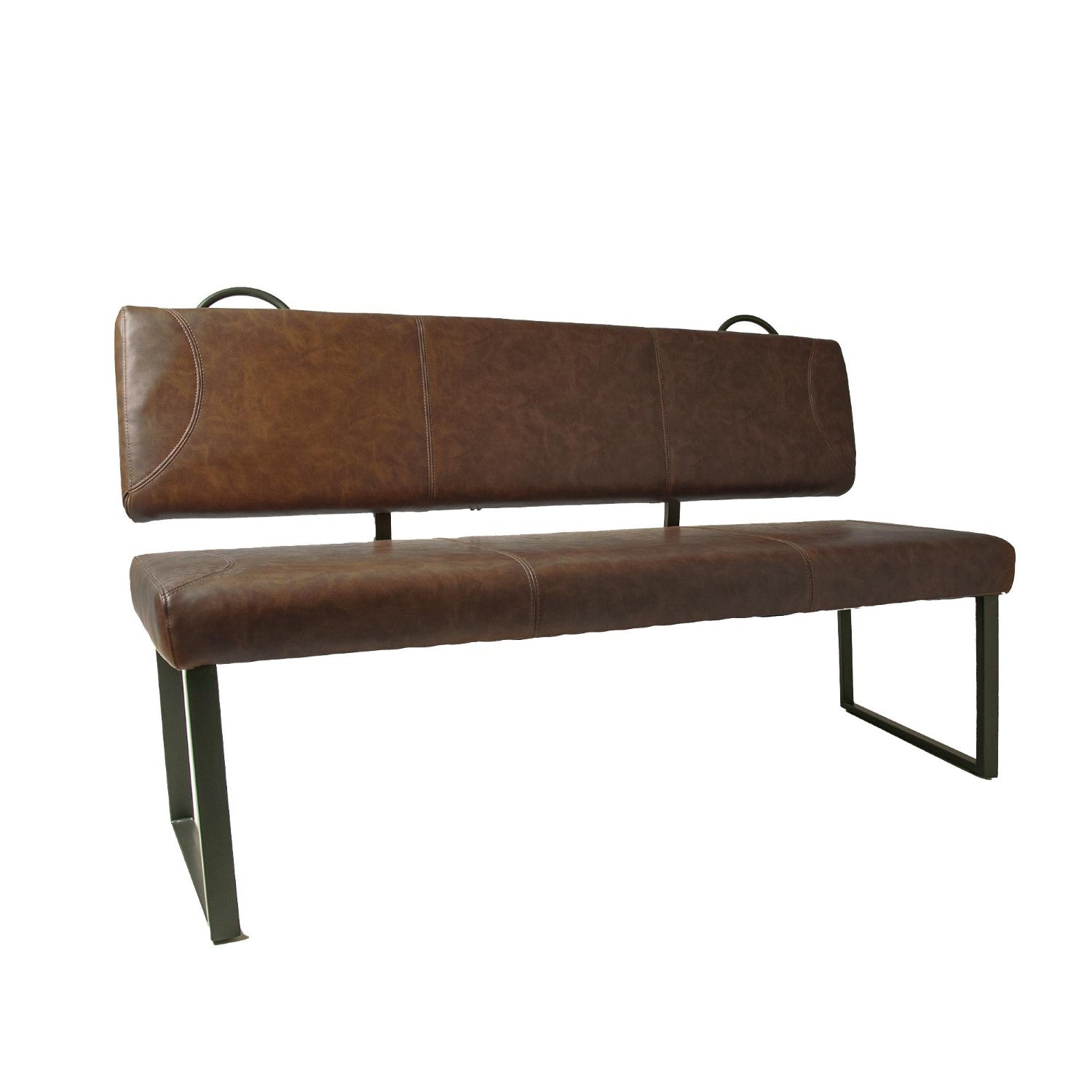 Dark Brown Vegan Leather Dining Bench with Padded Backrest