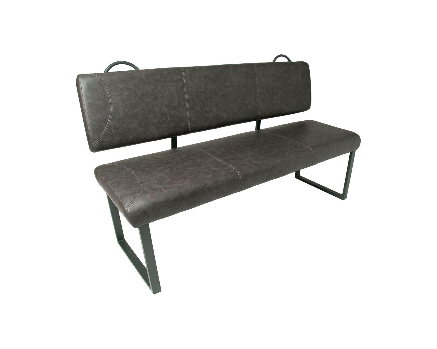 Dark Grey PU Leather and Steel Padded Dining Bench with Backrest