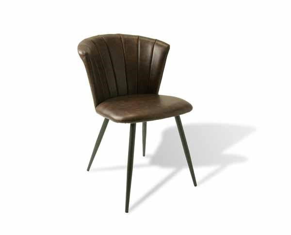 Modern Brown PU Leather Upholstered Curved Back Dining Chair