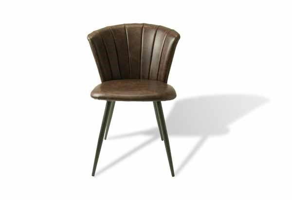 Modern Brown PU Leather Upholstered Curved Back Dining Chair