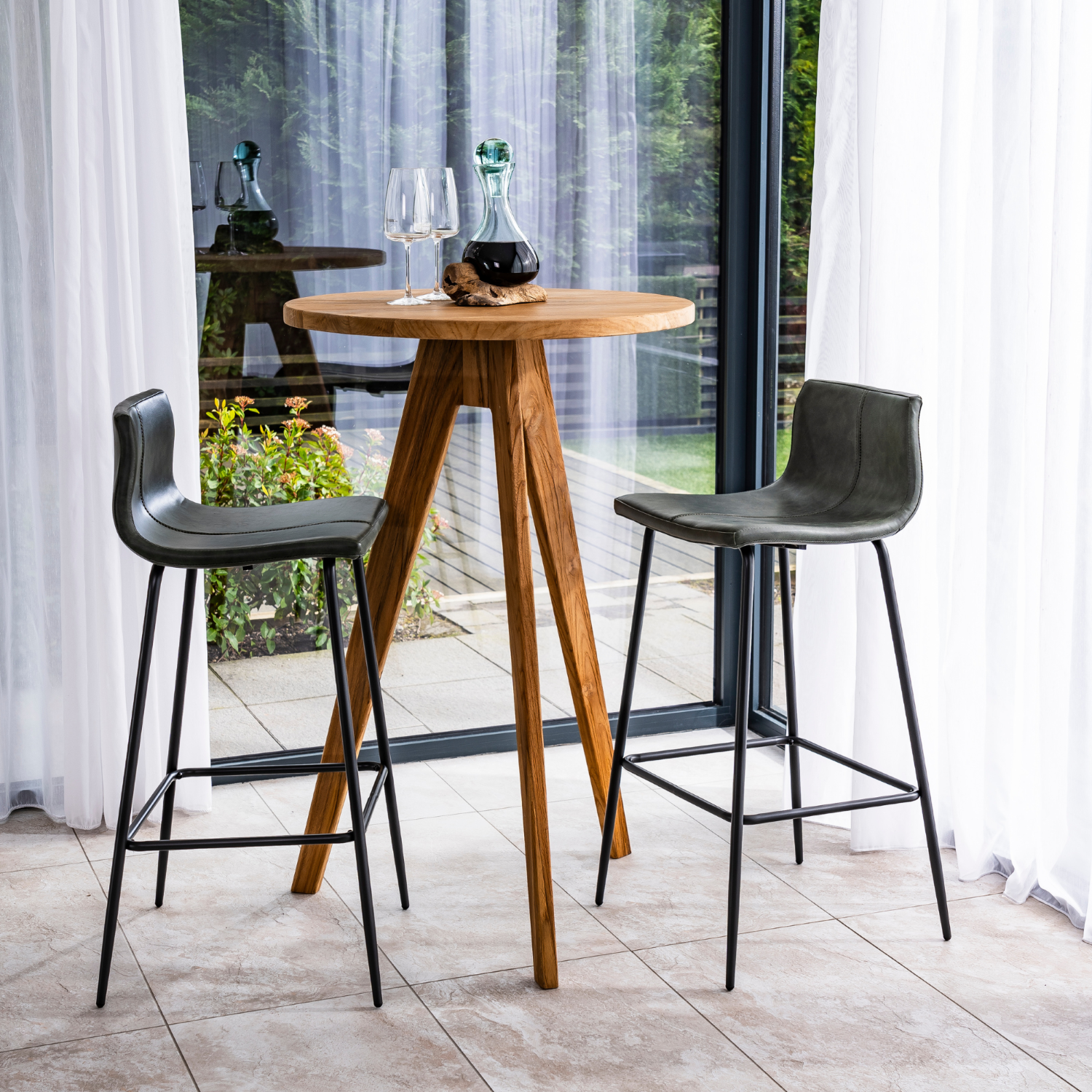 Modern Round Teak Wood Bar Kitchen Table with Tripod Legs