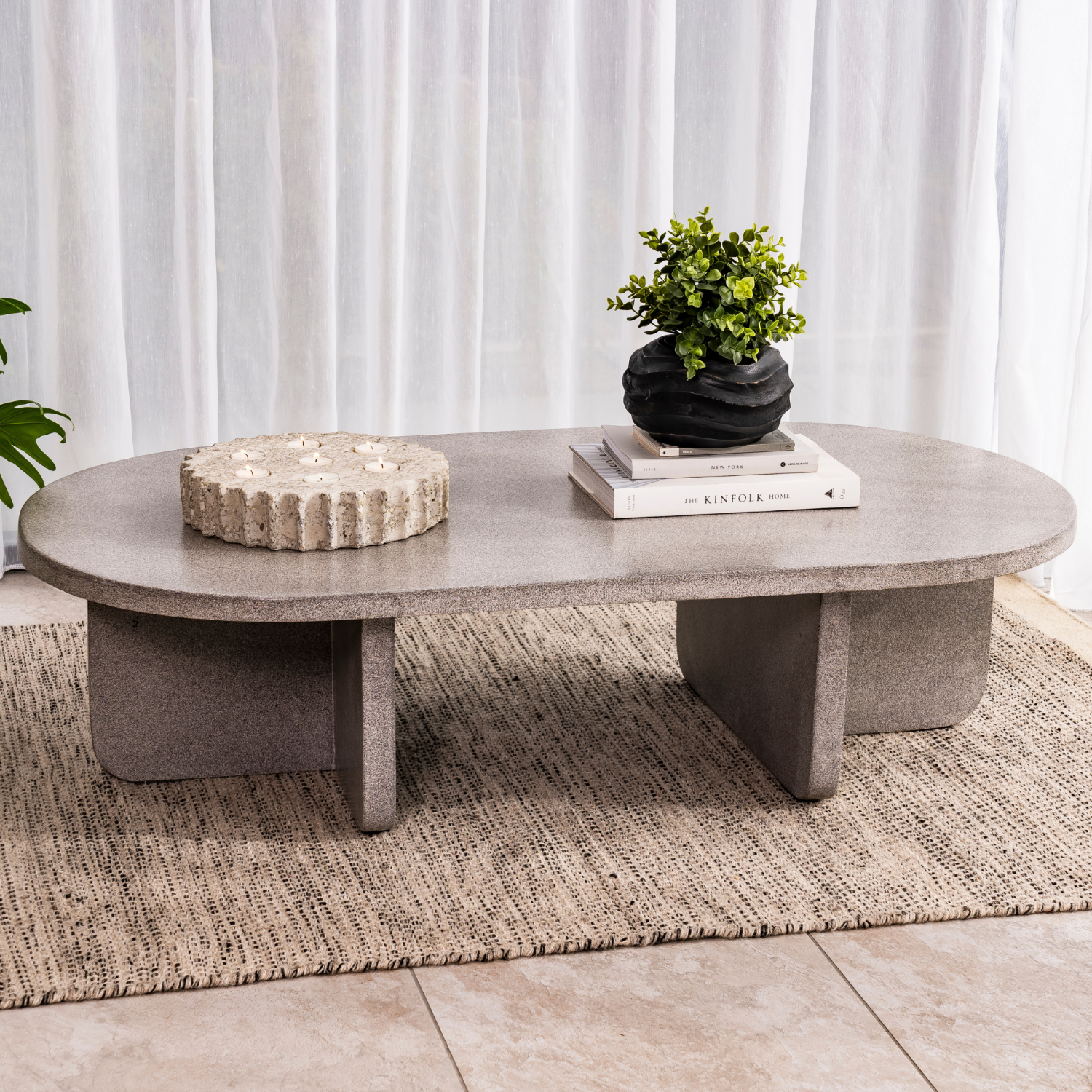 Oval Polymer Concrete Coffee Table in Grey Finish