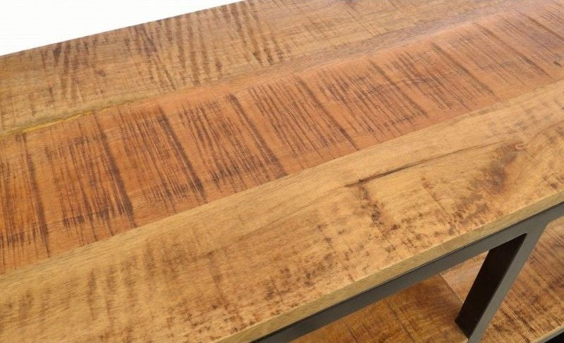 Industrial Brown Mango Wood Metal Media Unit with Open Shelves