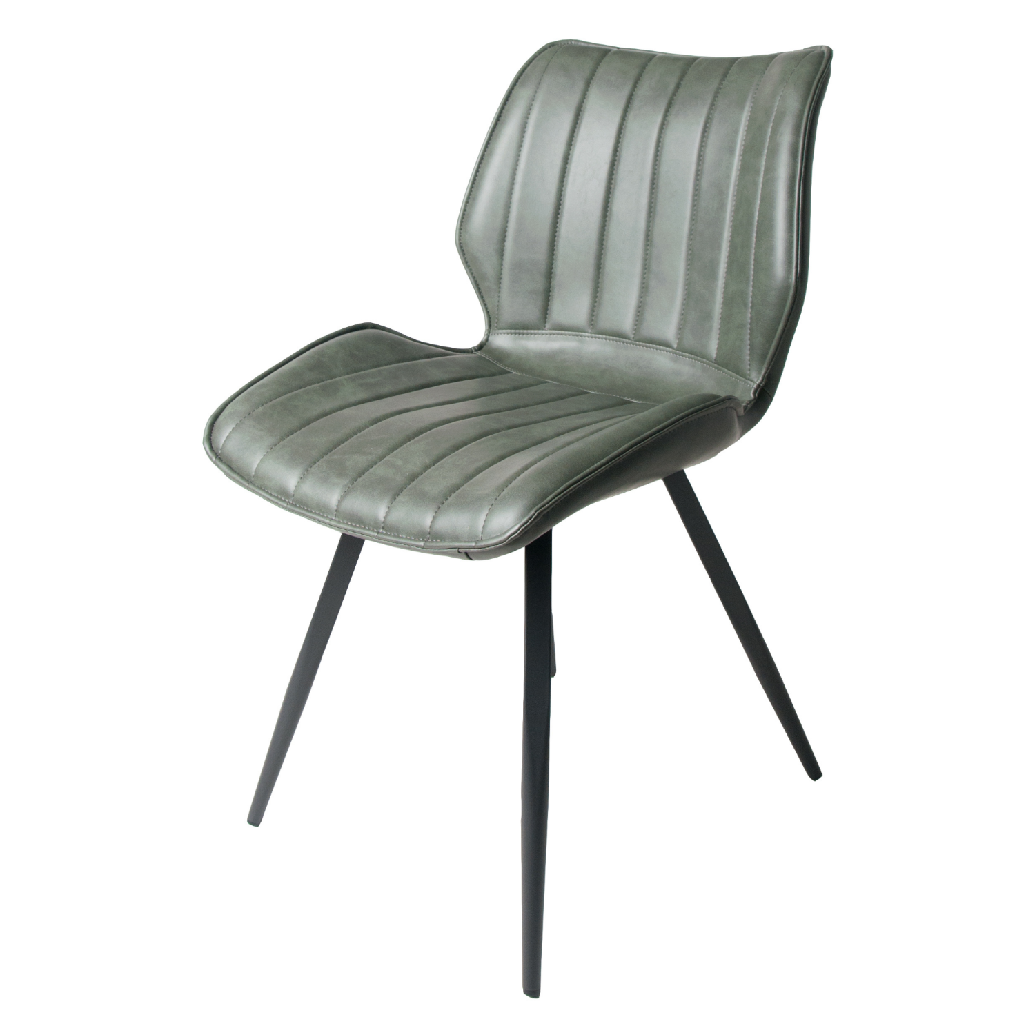 Contemporary Vegan Green Dining Chair with Contoured Seat and Steel Legs