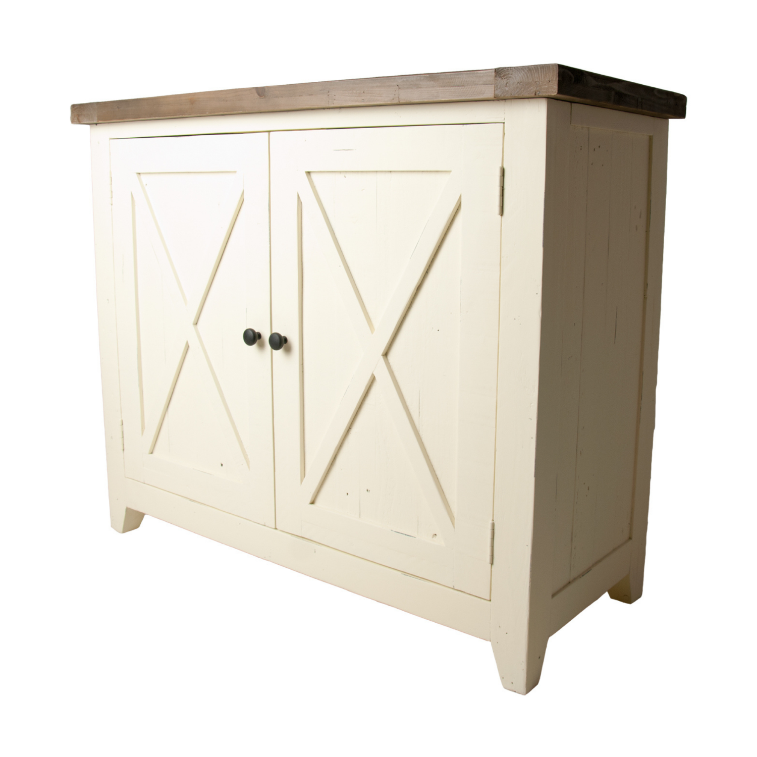 White Solid Pine 2 Door Sideboard with Distressed Matt Lacquer Finish