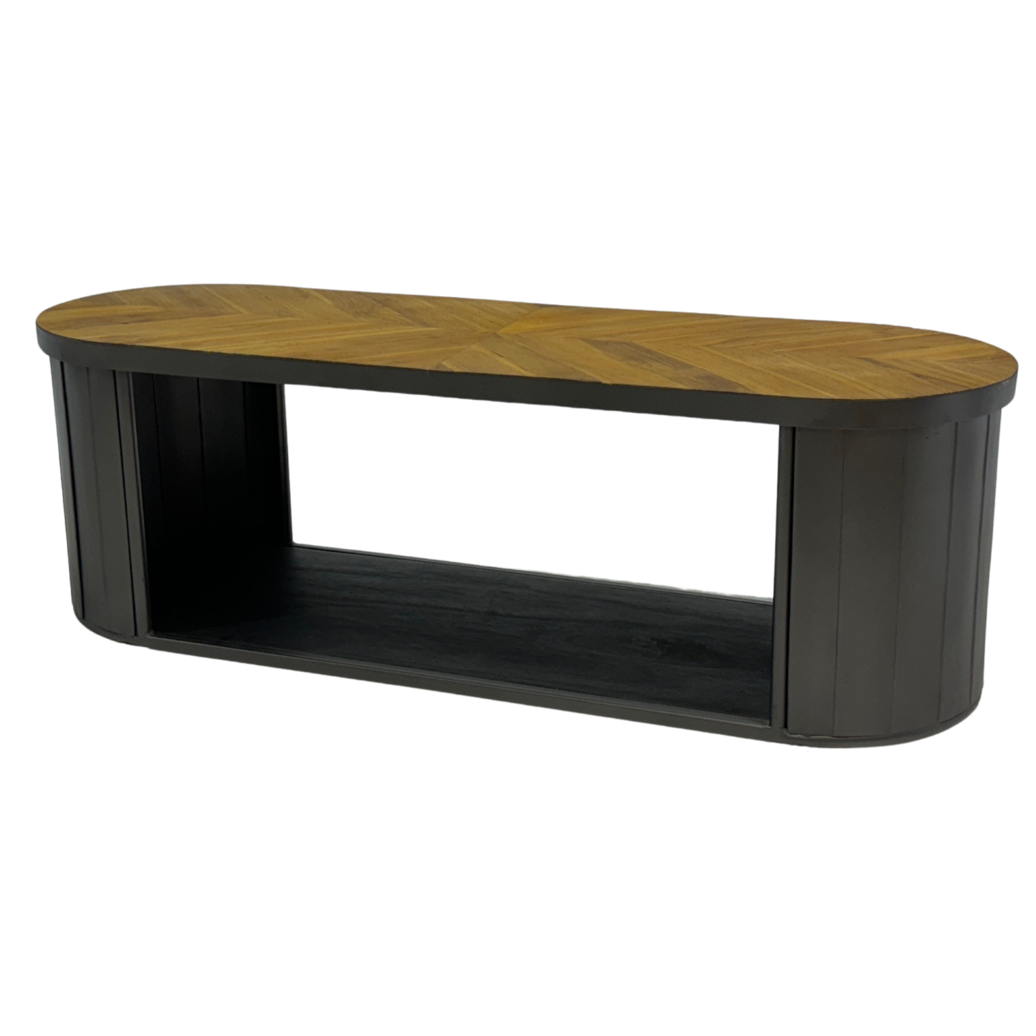 Modern Chevron Wood and Black Panel TV Media Unit with Open Shelf