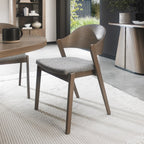 Grey Oiled Oak Carved Back Dining Chair Grey Fabric Seat