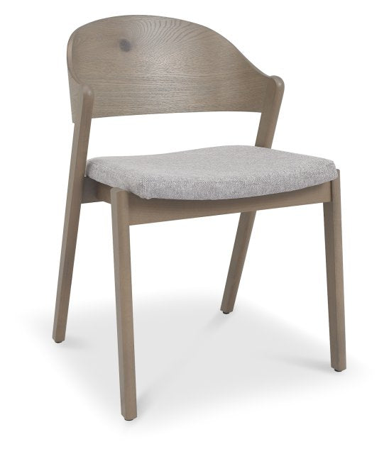 Grey Oiled Oak Carved Back Dining Chair Grey Fabric Seat - Home Furniture Interiors