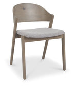 Grey Oiled Oak Carved Back Dining Chair Grey Fabric Seat - Home Furniture Interiors
