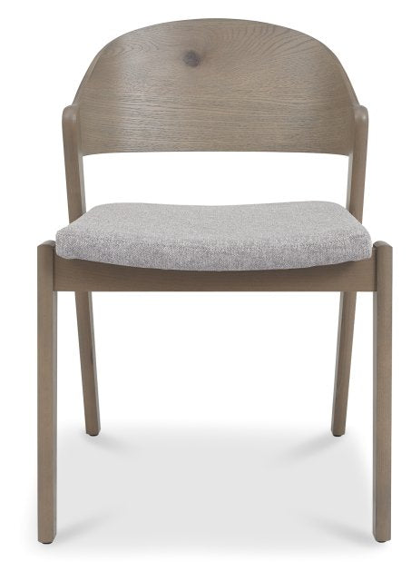 Grey Oiled Oak Carved Back Dining Chair Grey Fabric Seat - Home Furniture Interiors