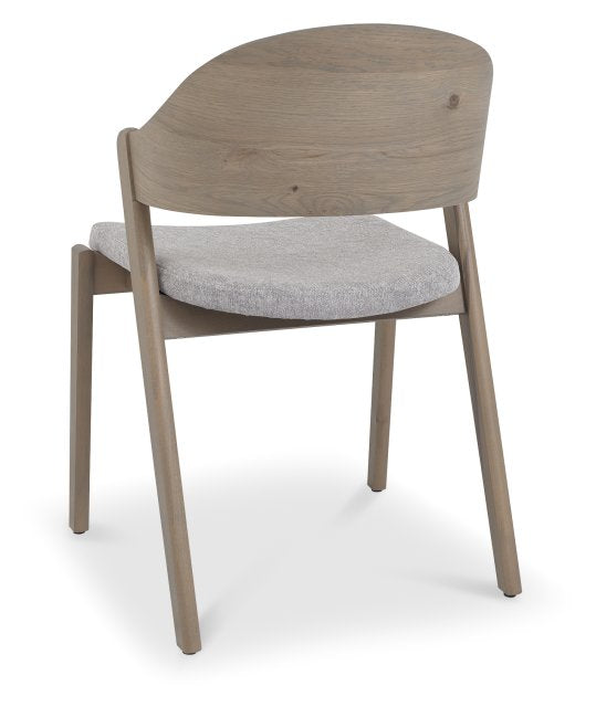 Grey Oiled Oak Carved Back Dining Chair Grey Fabric Seat - Home Furniture Interiors