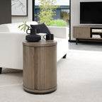 Grey Oiled Oak Round Drum Shaped Lamp Table Peppercorn Base