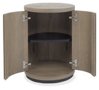 Grey Oiled Oak Round Drum Shaped Lamp Table Peppercorn Base - Home Furniture Interiors