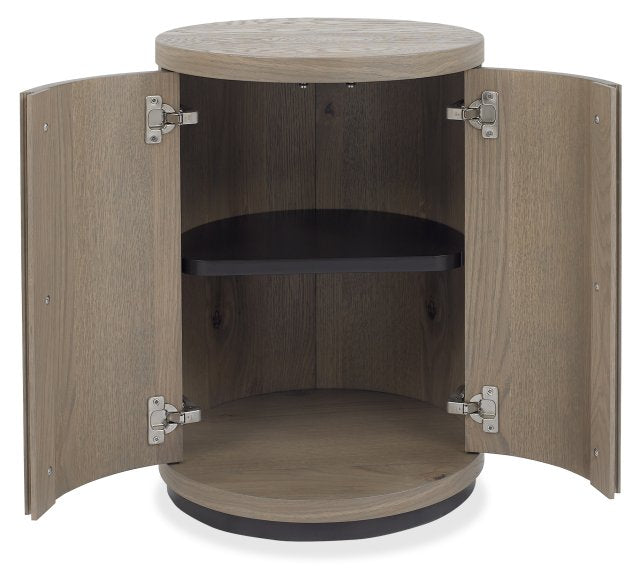 Grey Oiled Oak Round Drum Shaped Lamp Table Peppercorn Base - Home Furniture Interiors