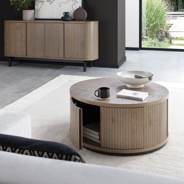 Grey Oiled Oak Peppercorn Round Coffee Table