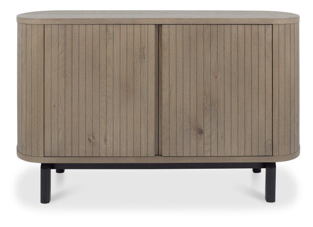 Grey Oiled Oak Narrow Sideboard Peppercorn Black Legs - Home Furniture Interiors