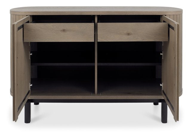Grey Oiled Oak Narrow Sideboard Peppercorn Black Legs - Home Furniture Interiors