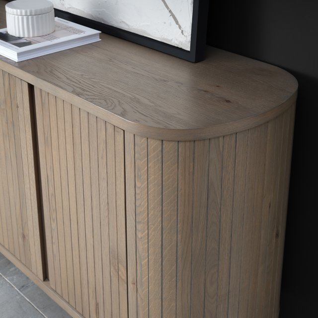 Grey Oiled Oak Narrow Sideboard Peppercorn Black Legs - Home Furniture Interiors