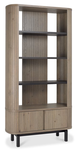 Grey Oiled Oak And Peppercorn Open Display Shelving Unit - Home Furniture Interiors
