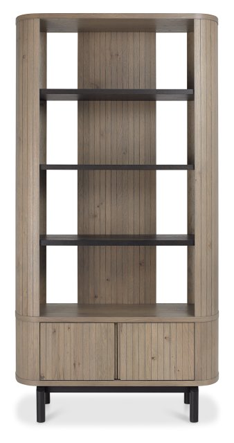 Grey Oiled Oak And Peppercorn Open Display Shelving Unit - Home Furniture Interiors