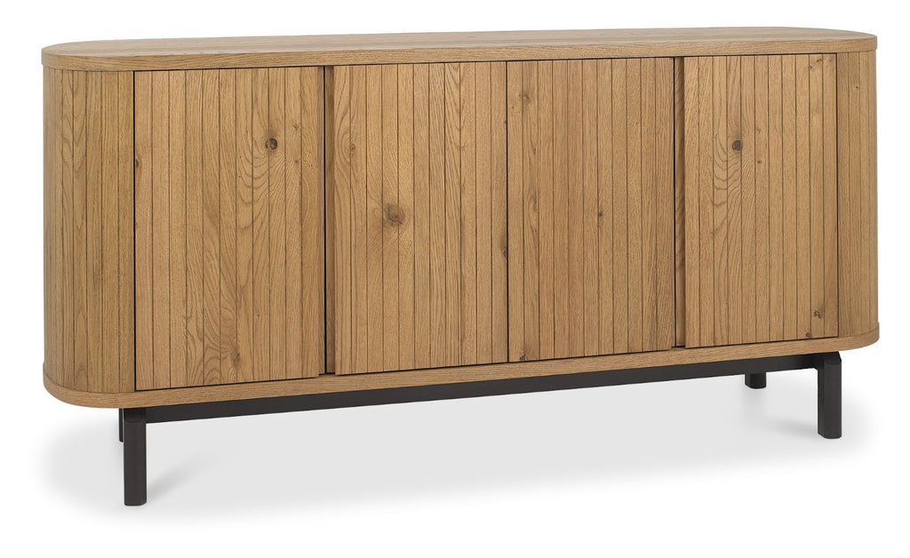 Rustic Oak Slatted Rounded Wide Sideboard Peppercorn Black Legs - Home Furniture Interiors